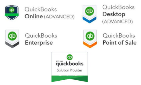 Certification logos Certified QuickBooks Desktop Advanced, QuickBooks Online Advanced